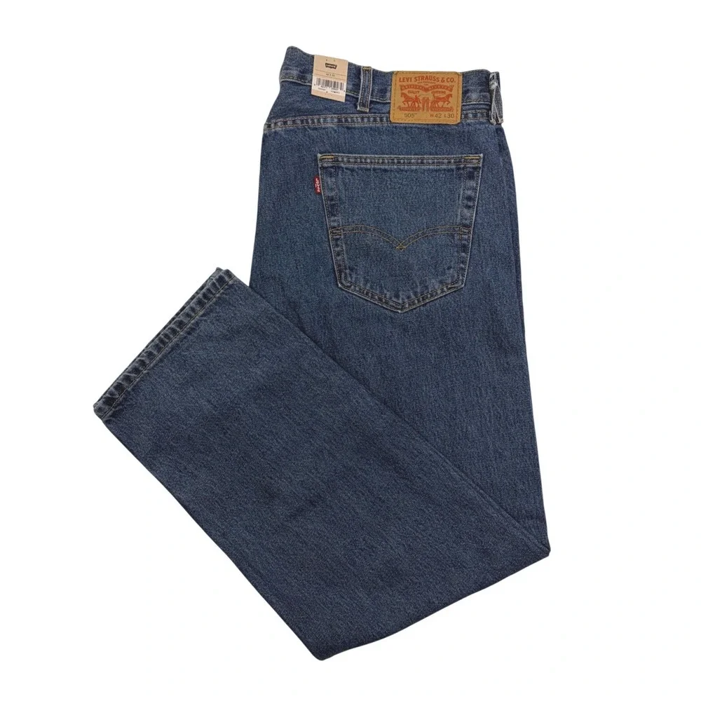 Levis 505 Regular Fit Jeans Mens 42x30 Blue Denim‎ Straight Leg NWT 00505-0216